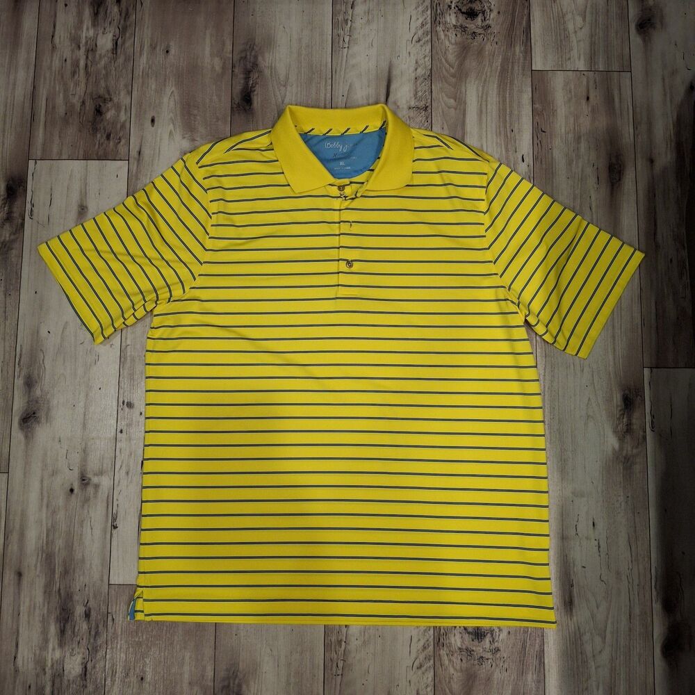 Bobby Jones X-H20 Polo Golf Shirt Yellow And Blue Stripes Men Size XL